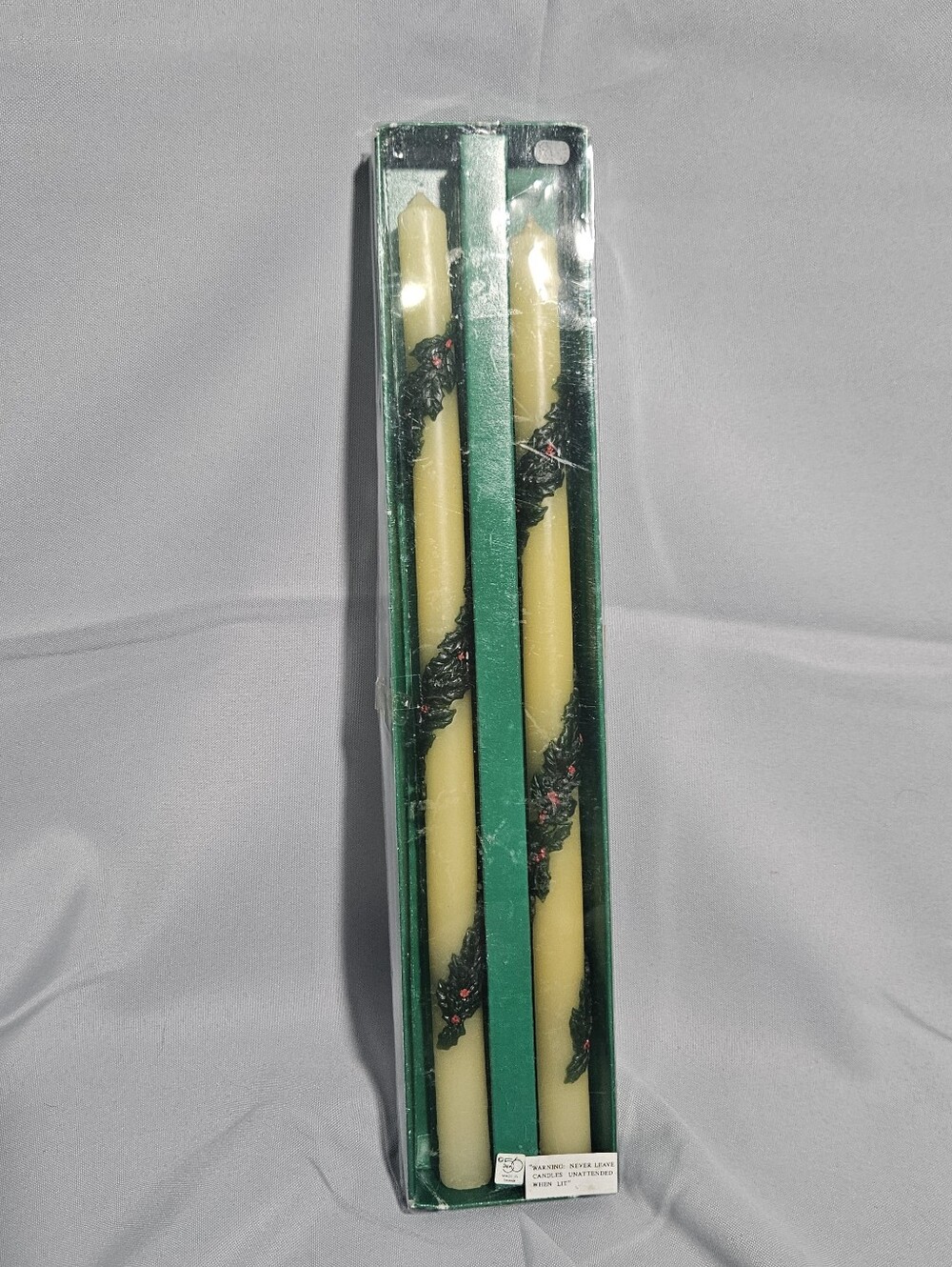 Department Dept. 56 VTG Christmas Holly Taper Candles Candlesticks Green Ivory